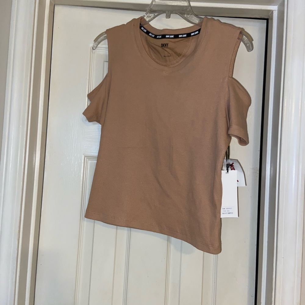 DKNY Women's Brown Cold Shoulder Tee